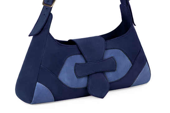Dress handbag in navy blue and electric blue leather - Front view